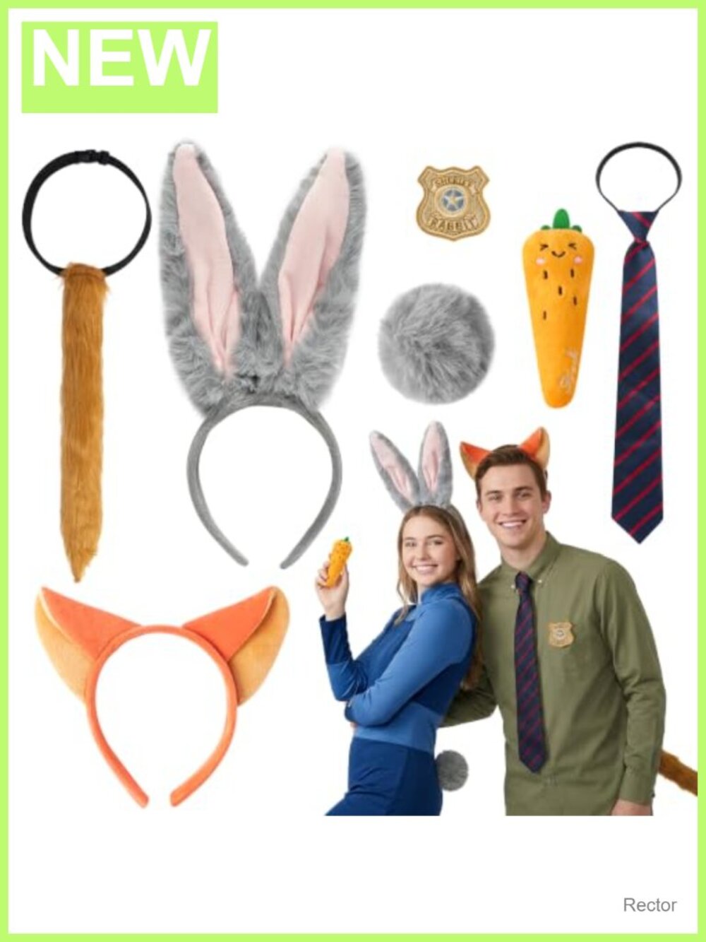 Halloween Couple Costume Set Fox Bunny Ears Hairband Plush Tails 17 Pcs